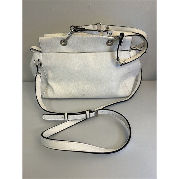 Calvin Klein White Satchel Handbag Silver Hardware Purse - Picture 3 of 15